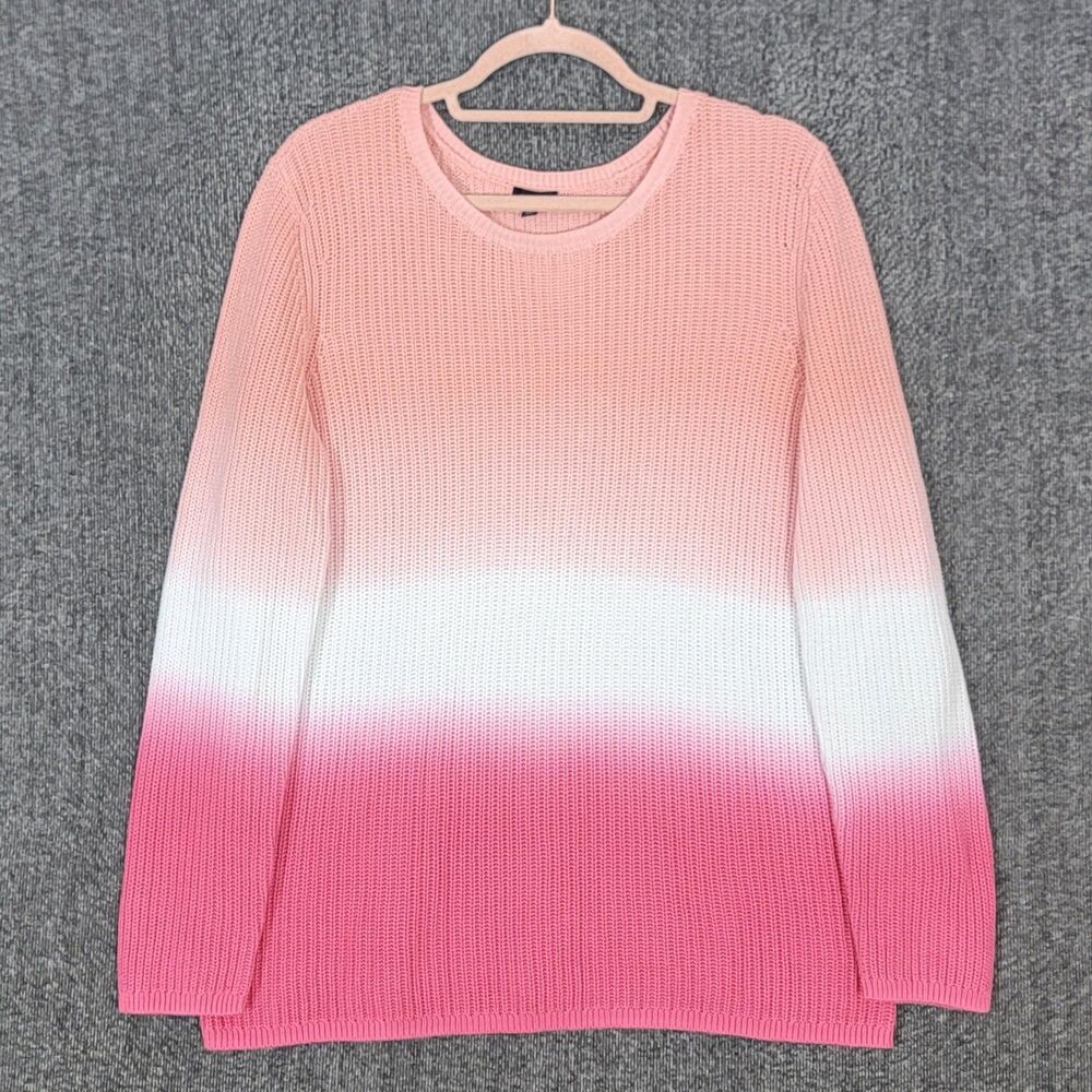 Talbots Sweater Womens M Peach White Pink Ombre Long Sleeve Lightweight Pullover